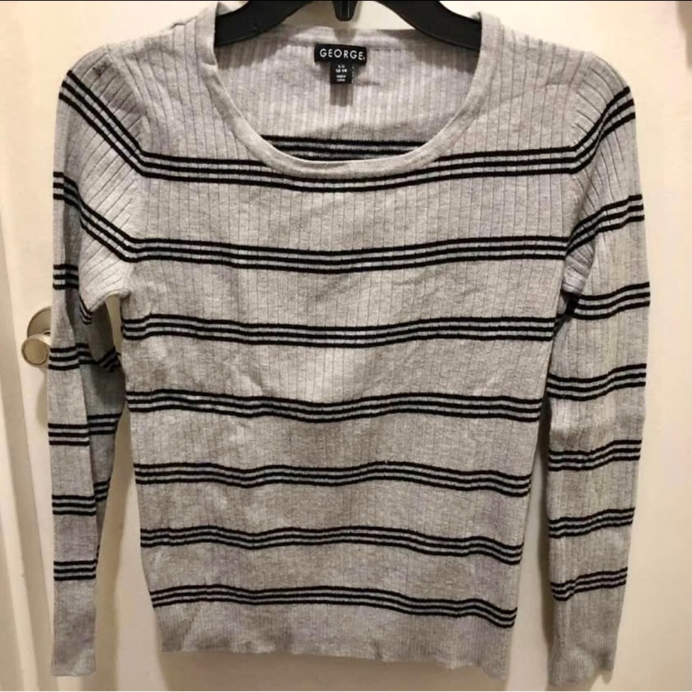 George Women's Gray & Black Striped Crewneck Sweater